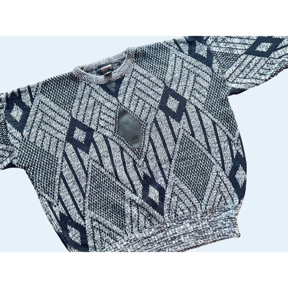 Vintage Exchange Unlimited 90s Faux Leather Patch Sweater Sz M - Picture 1 of 8